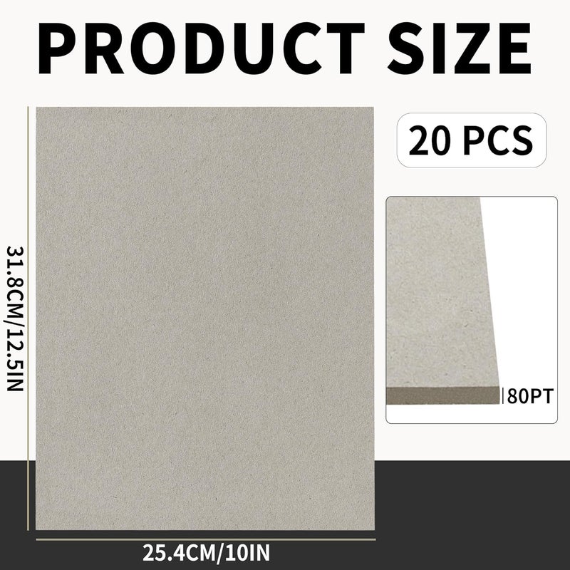 PENPRIS 20 Pcs Chipboard (80PT) - 12.5" x 10" Gray Thick Kraft Board Scrapbooking, Crafts & Product Backing PAP15GY8020L - Image 2